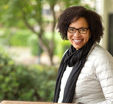 woman smiling outside