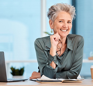 Woman smiling at an office